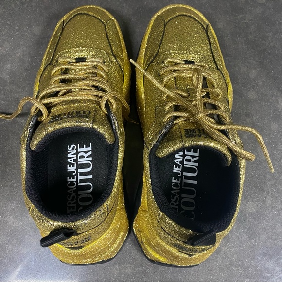 VERSACE JEANS COUTURE- Unisex Athletic Shoes Gold Sparkly Sneakers (NO BOX) - Picture 10 of 14